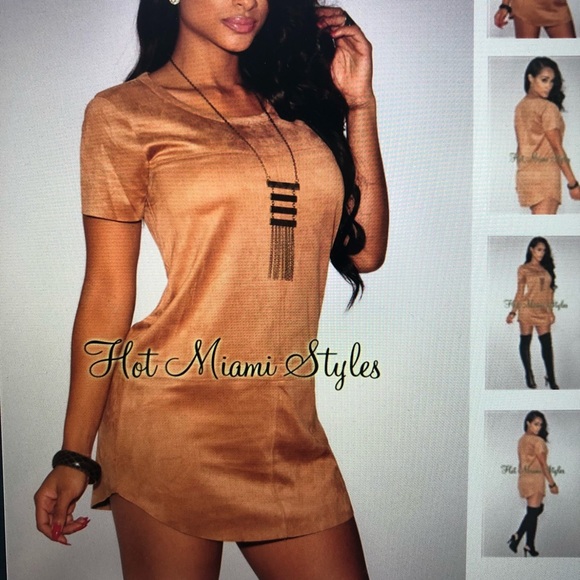 Mocha Faux Suede Shirt Dress (small) - Picture 2 of 6